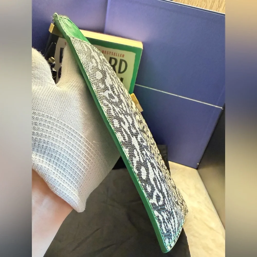 Alexander McQueen Black & White Patterned Toiletry Pouch with Green Trim NWT
